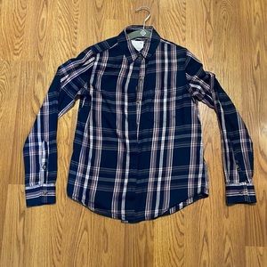 Navy multi plaid button down long sleeve Women’s size XS  Favorite Shirt.